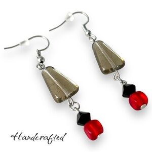 Handcrafted earrings - red and black glass beads
